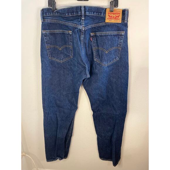 Dark Wash Levi 505 Jeans 36x32 Mens Jeans Western Relaxed Fit Straight Leg - Picture 2 of 10